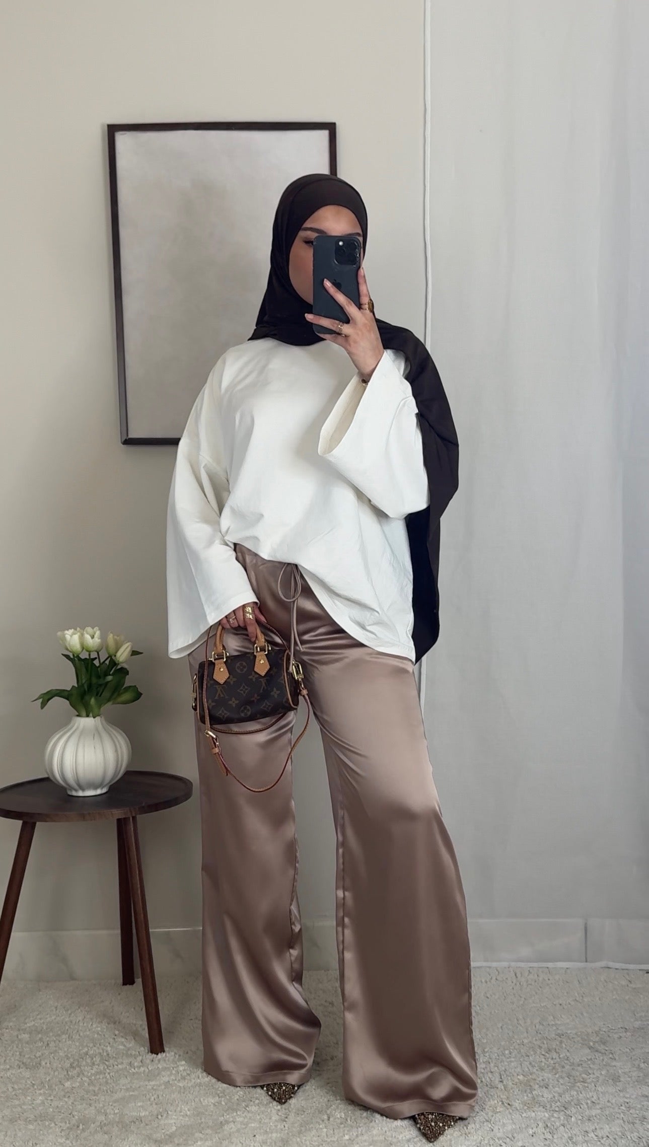 Pantalon satin fluide - mocha -