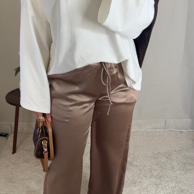 Pantalon satin fluide - mocha -