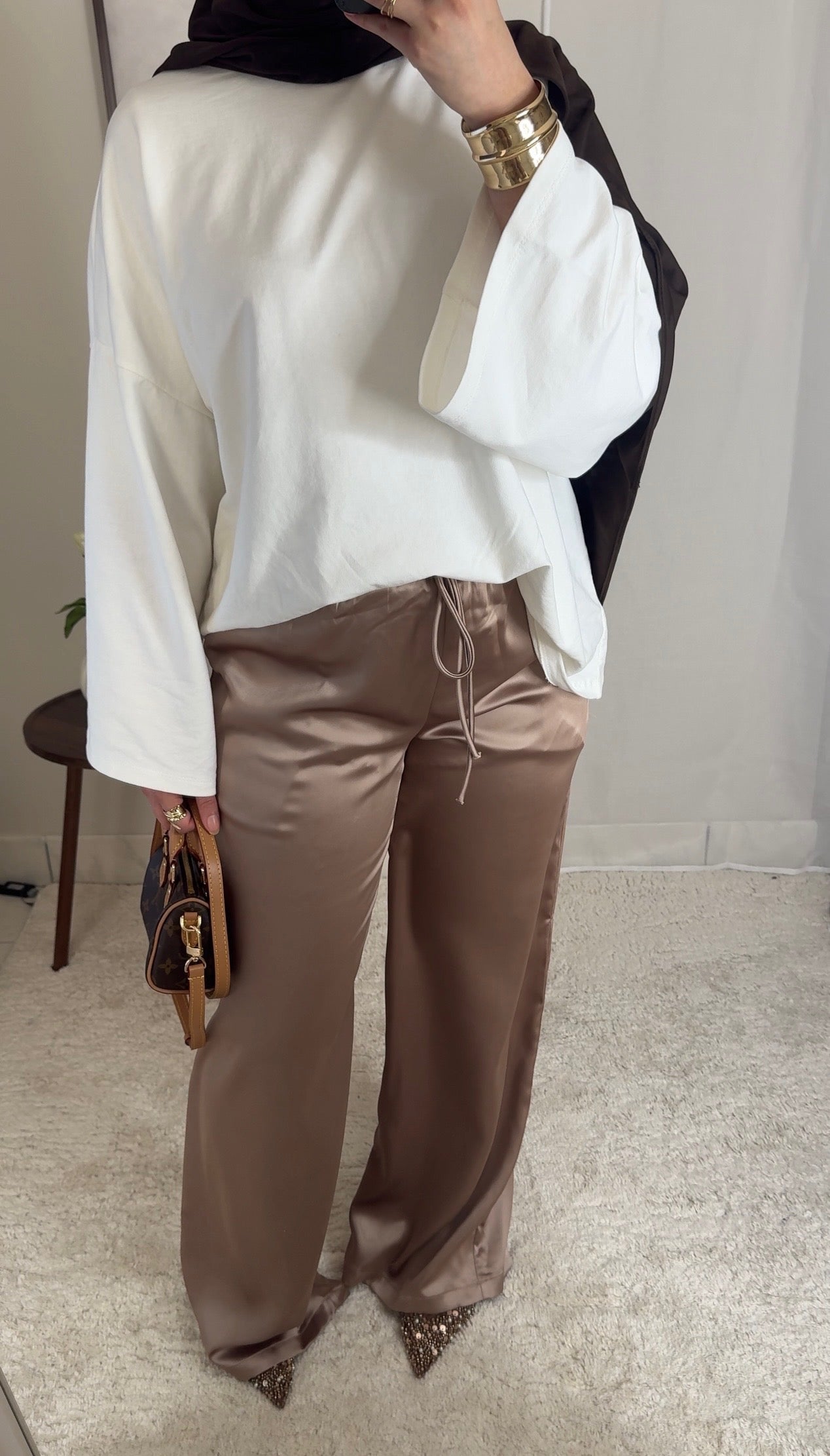 Pantalon satin fluide - mocha -