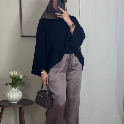 Pantalon satin fluide - taupe -