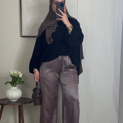 Pantalon satin fluide - taupe -