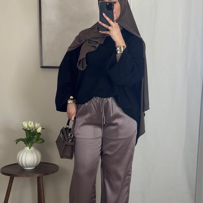 Pantalon satin fluide - taupe -