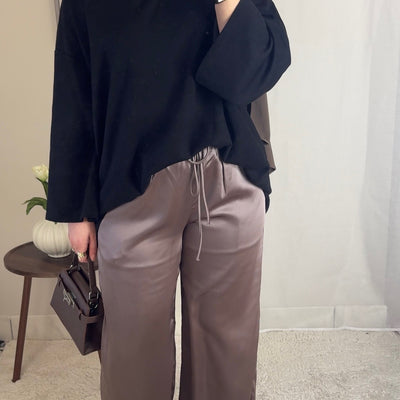 Pantalon satin fluide - taupe -