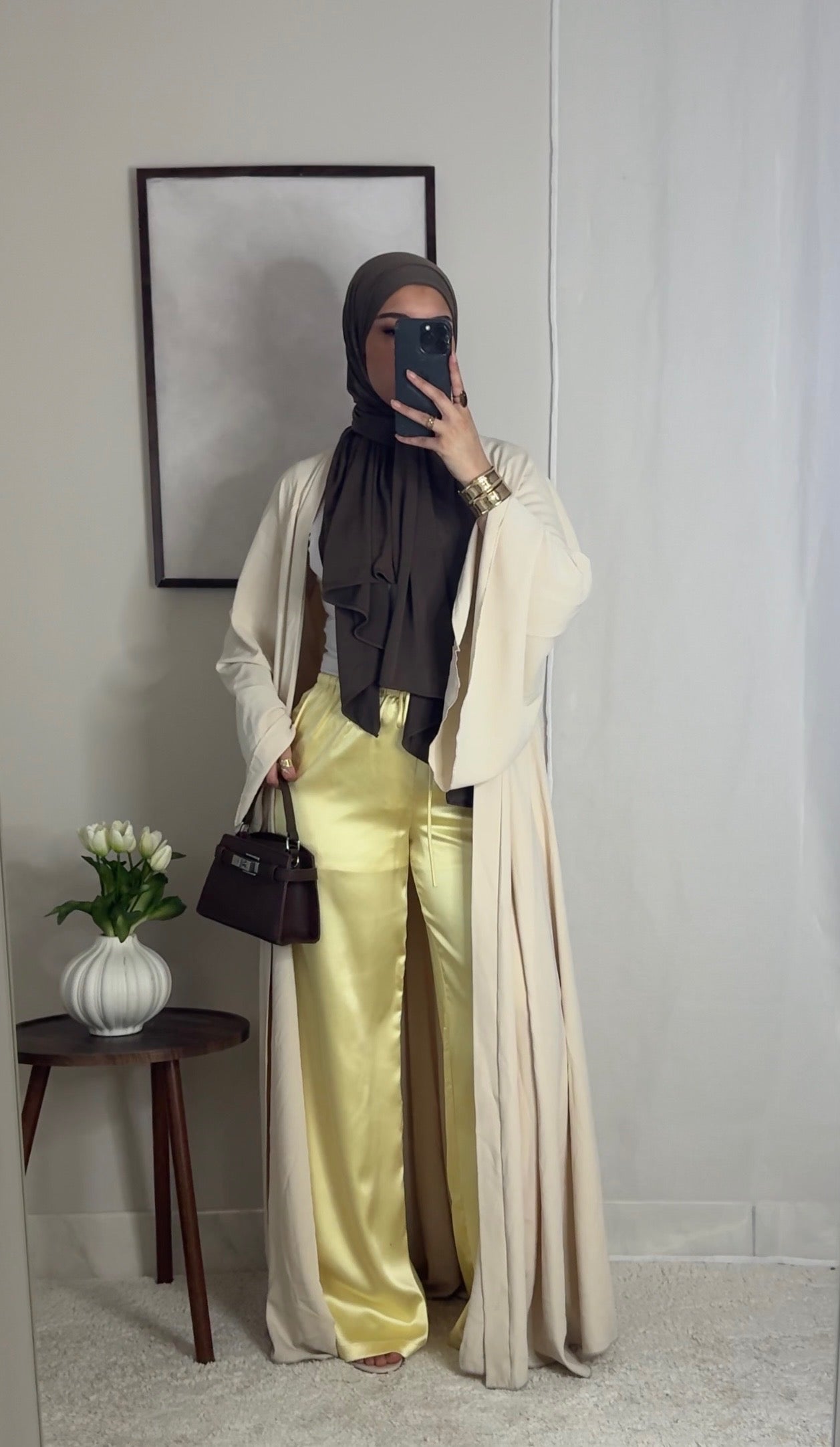 Pantalon satin fluide - jaune -