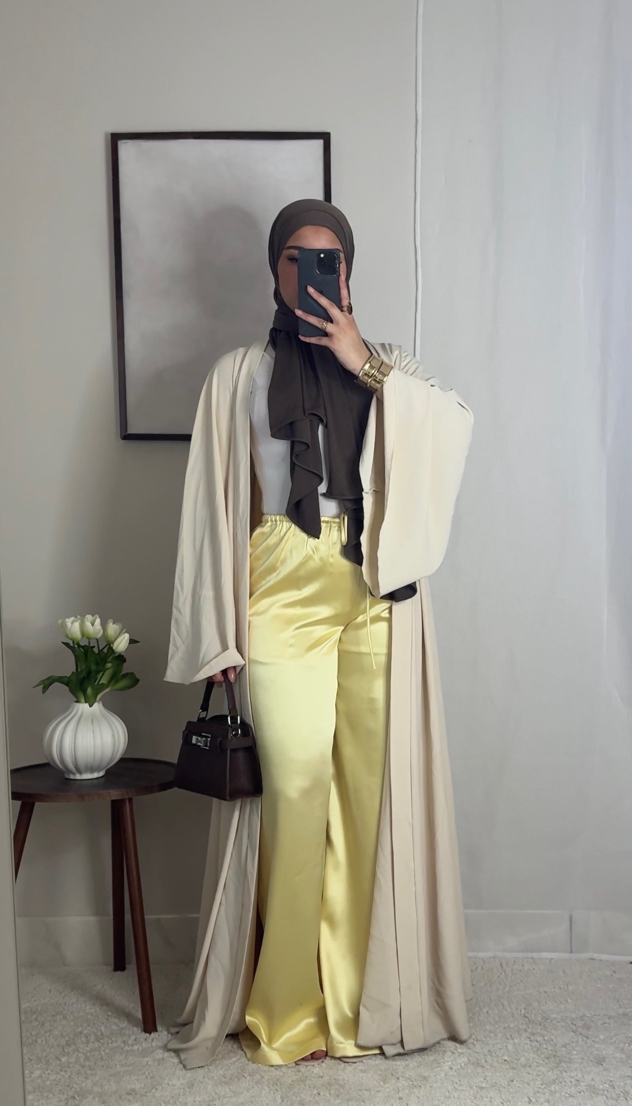 Pantalon satin fluide - jaune -