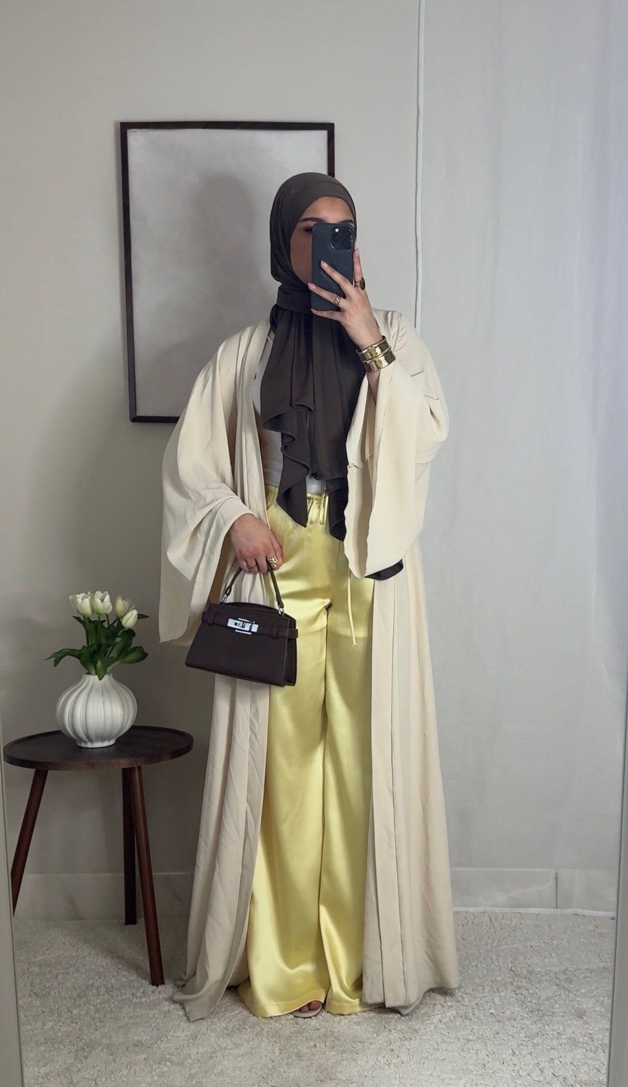 Pantalon satin fluide - jaune -
