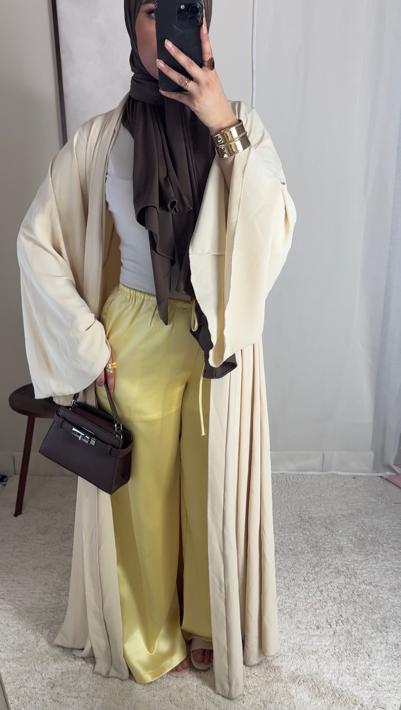 Pantalon satin fluide - jaune -