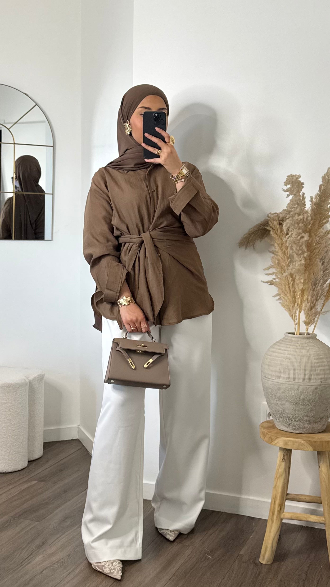 Chemise en lin à nouer - café -