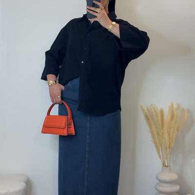 Chemise en lin oversize - noir -