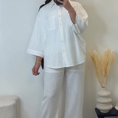 Pantalon en lin chiné - blanc -