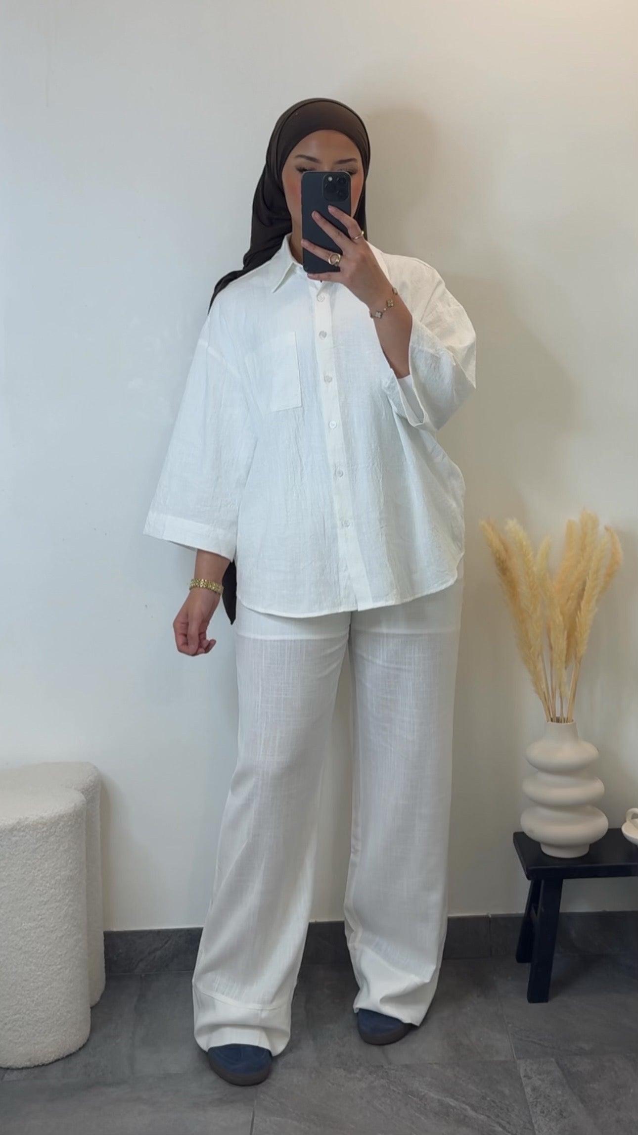 Pantalon en lin chiné - blanc -